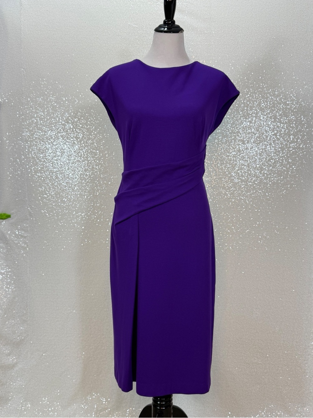 ESCADA Purple Draped Sheath Dress EU 42 Designer Cocktail Midi Dress - Picture 15 of 16
